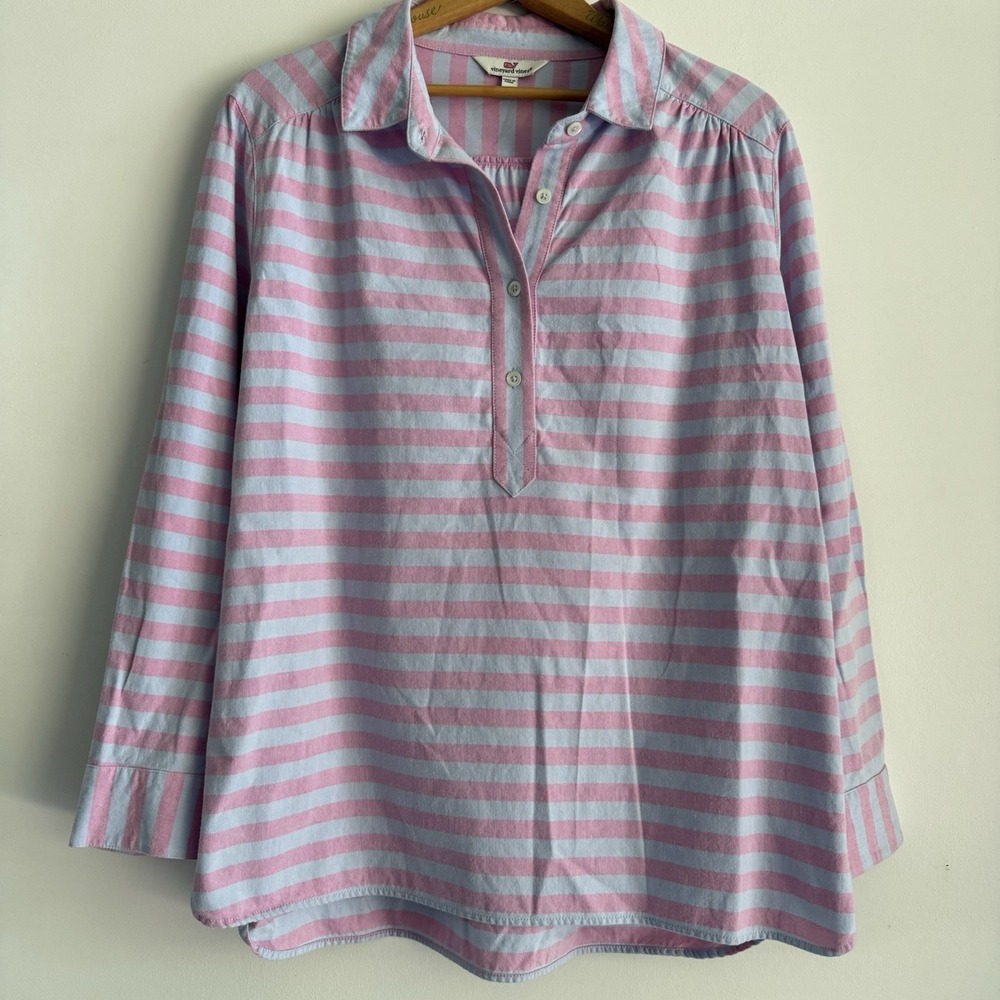 Vineyard Vines Tunic Top 10 Womens Striped Pullover Pink Blue Pastel Nautical